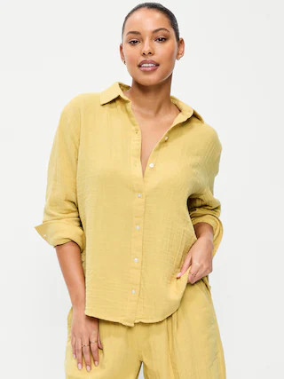 Open-Back Crinkle Gauze Button-Down Shirt | Old Navy (US)