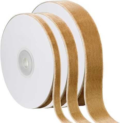 3 Rolls Christmas Vintage Velvet Ribbon Vintage Khaki Velvet Ribbon Solid Color Satin Velvet Ribb... | Amazon (US)