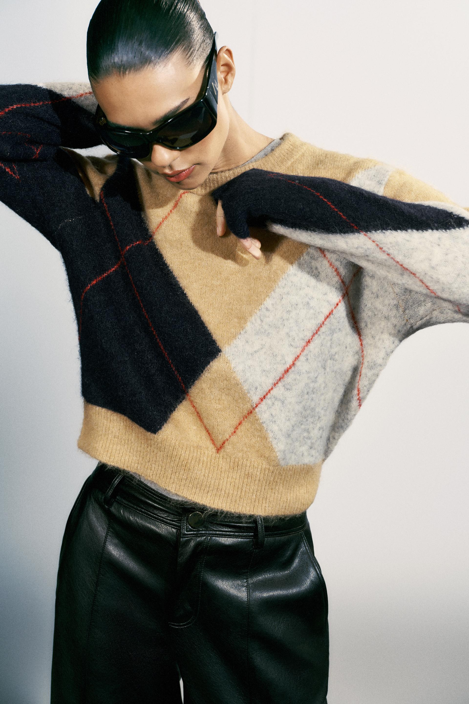 Zara - Argyle Knit Sweater - Multicolored - L - Woman | Zara US