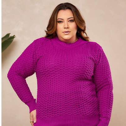 Blusa Tricot PLus Size de Inverno Linha Ponto Colmeia | SHEIN