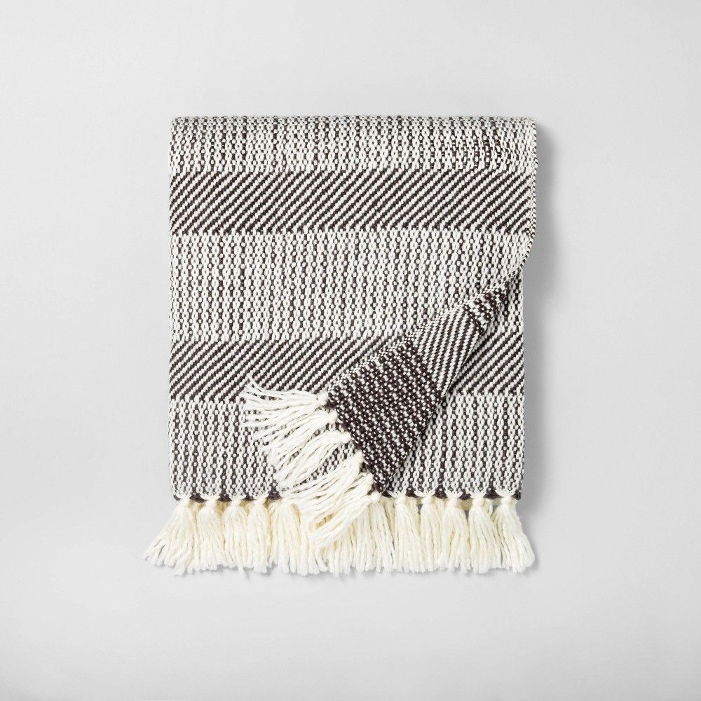 Allover Stripe Twill Throw Blanket Sour Cream/Railroad Gray - Hearth & Hand with Magnolia | Target