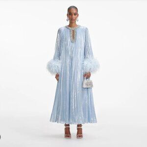 Self Portrait Blue Metallic Chiffon Feather Midi Dress | Poshmark
