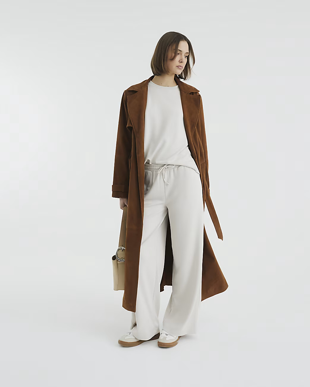 Cream Premium High Waisted Wide Leg Joggers | River Island UK & IE