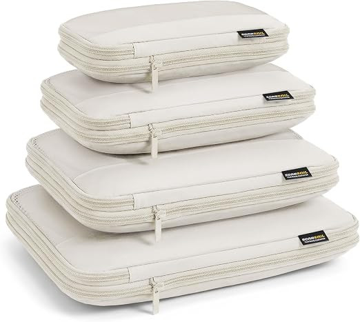 4 Piece Compression Packing Cubes for 3–7 Day Travel, Off White | Wrinkle-Resistant Memory Fabr... | Amazon (US)