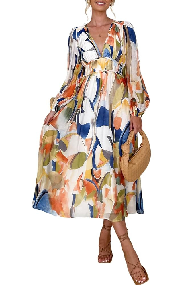 Women's Long Sleeve Floral Maxi Dress Summer Wedding Guest Dress | Amazon (US)