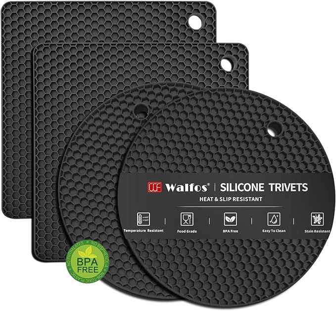 Walfos Silicone Trivet Mats - 4 Heat Resistant Pot Holders, Multipurpose Non-Slip Hot Pads for Ki... | Amazon (US)
