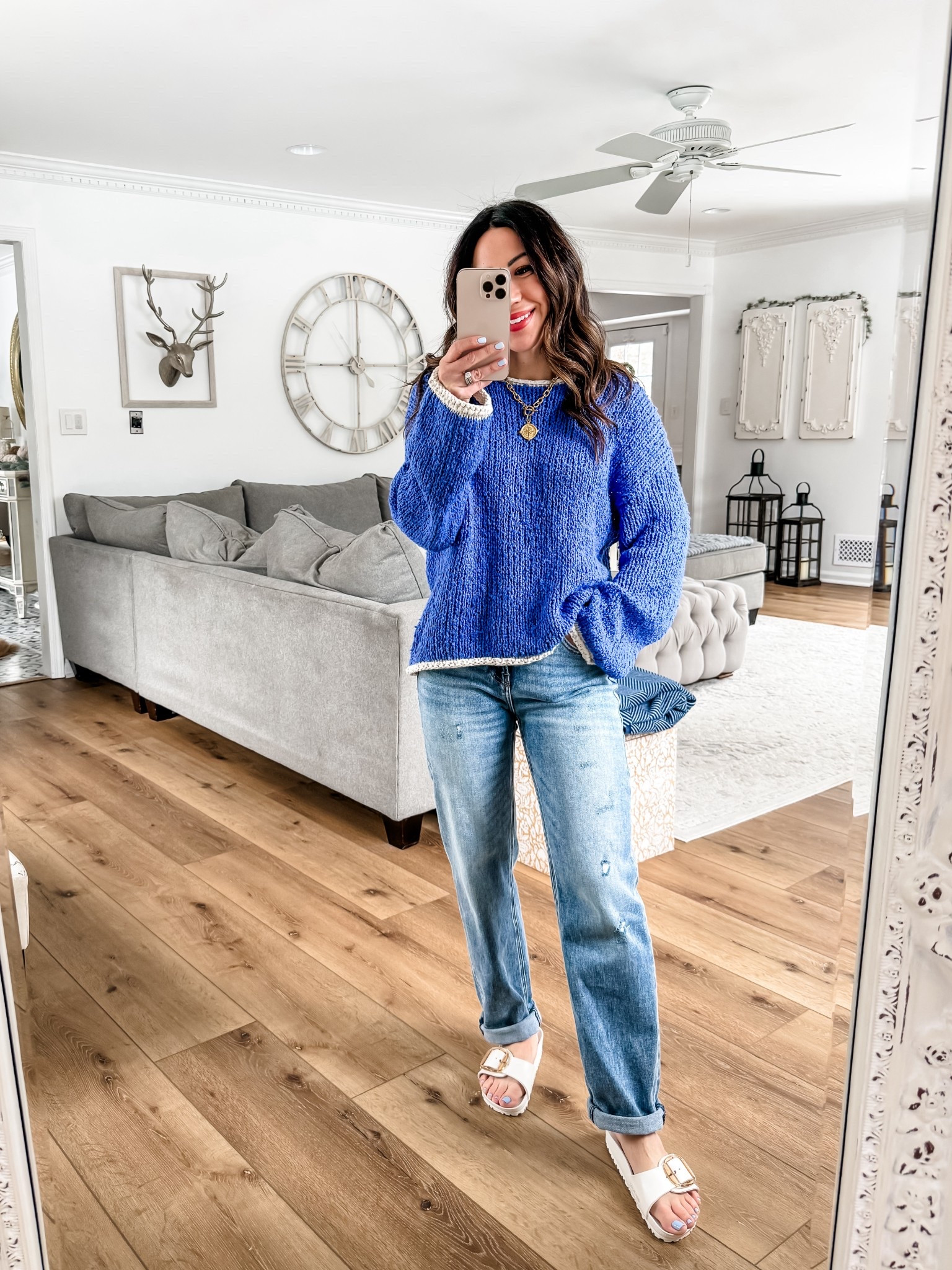 Code: FF20. Small sweater. 24 boyfriend jeans. Sandals TTS.



#LTKOver40 #LTKSaleAlert #LTKPetite