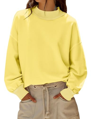 TERIVEEK Mock Neck Sweatshirt for Women Oversized Turtleneck Long Sleeve Hoodies 2025 Fall Casual Drop Shoulder Pullover Tops Yellow | Amazon (US)