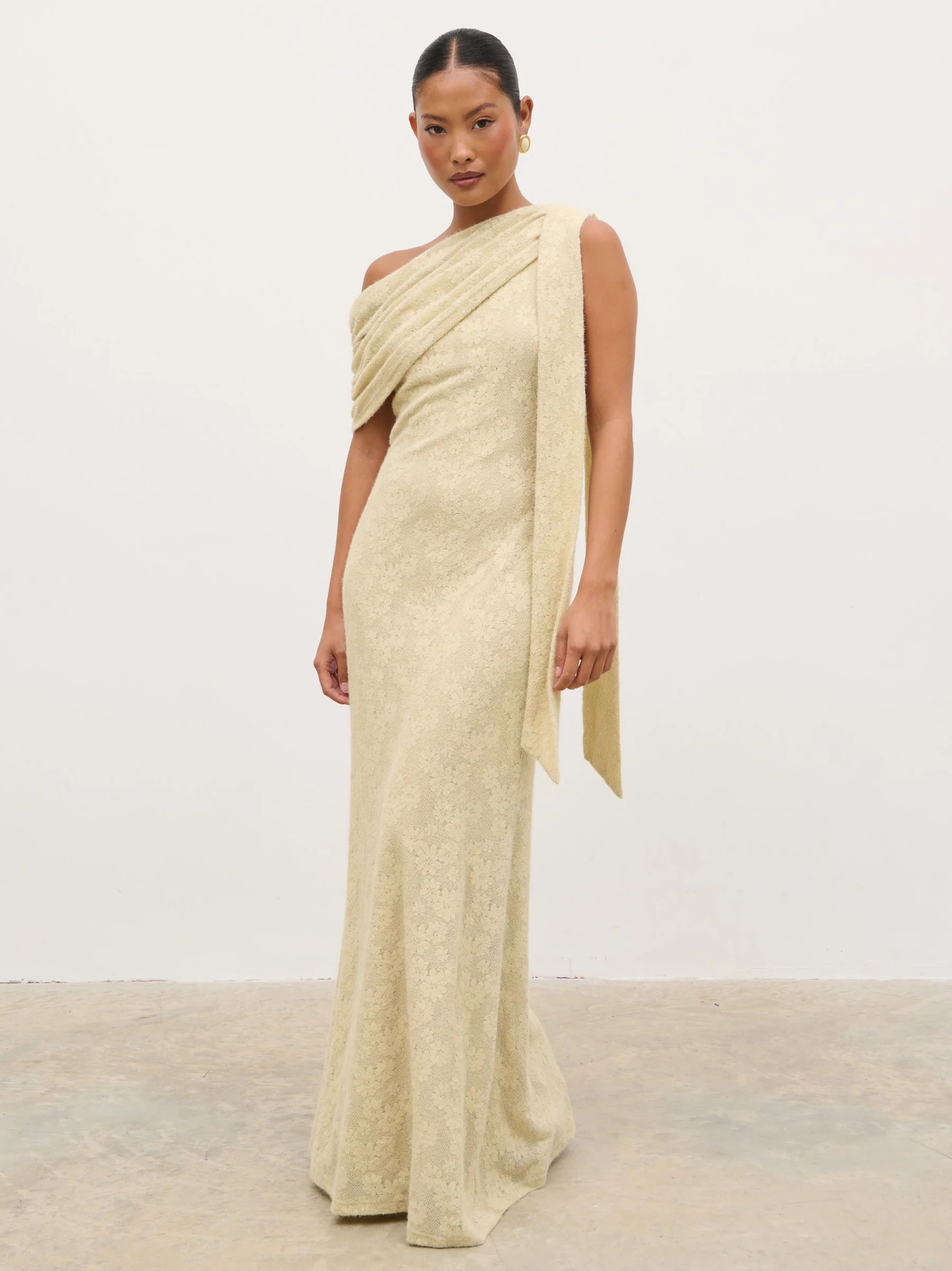 Freya One Shoulder Floral Maxi Dress - Beige | Pretty Lavish (UK)