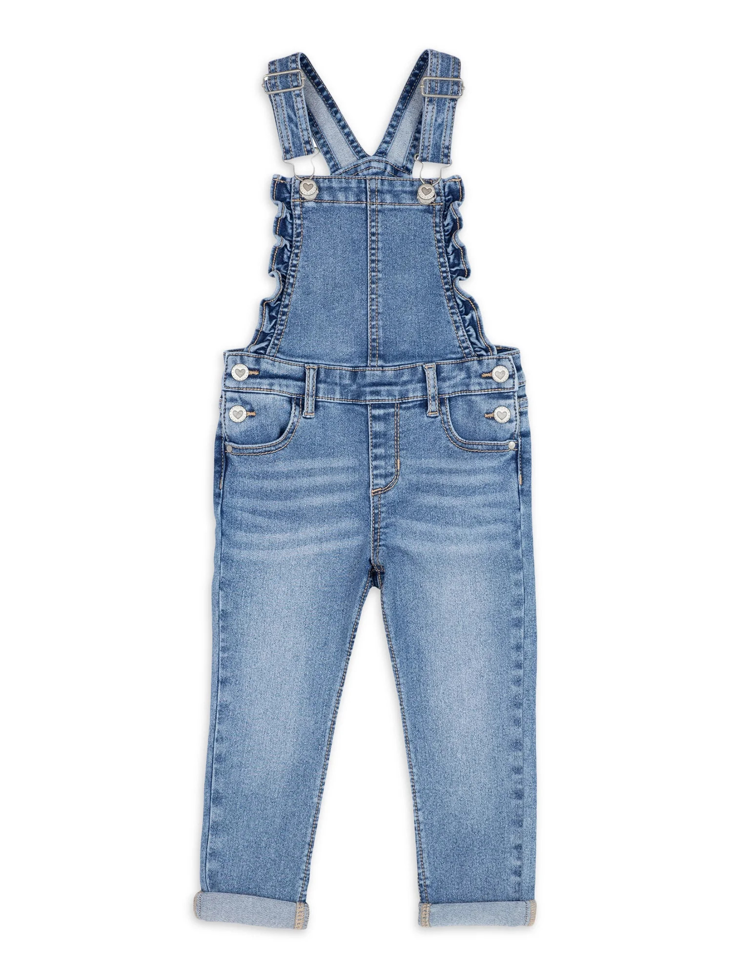 Wonder Nation Baby Girls & Toddler Girls Ruffle Trim Denim Overalls (12M-5T) | Walmart (US)