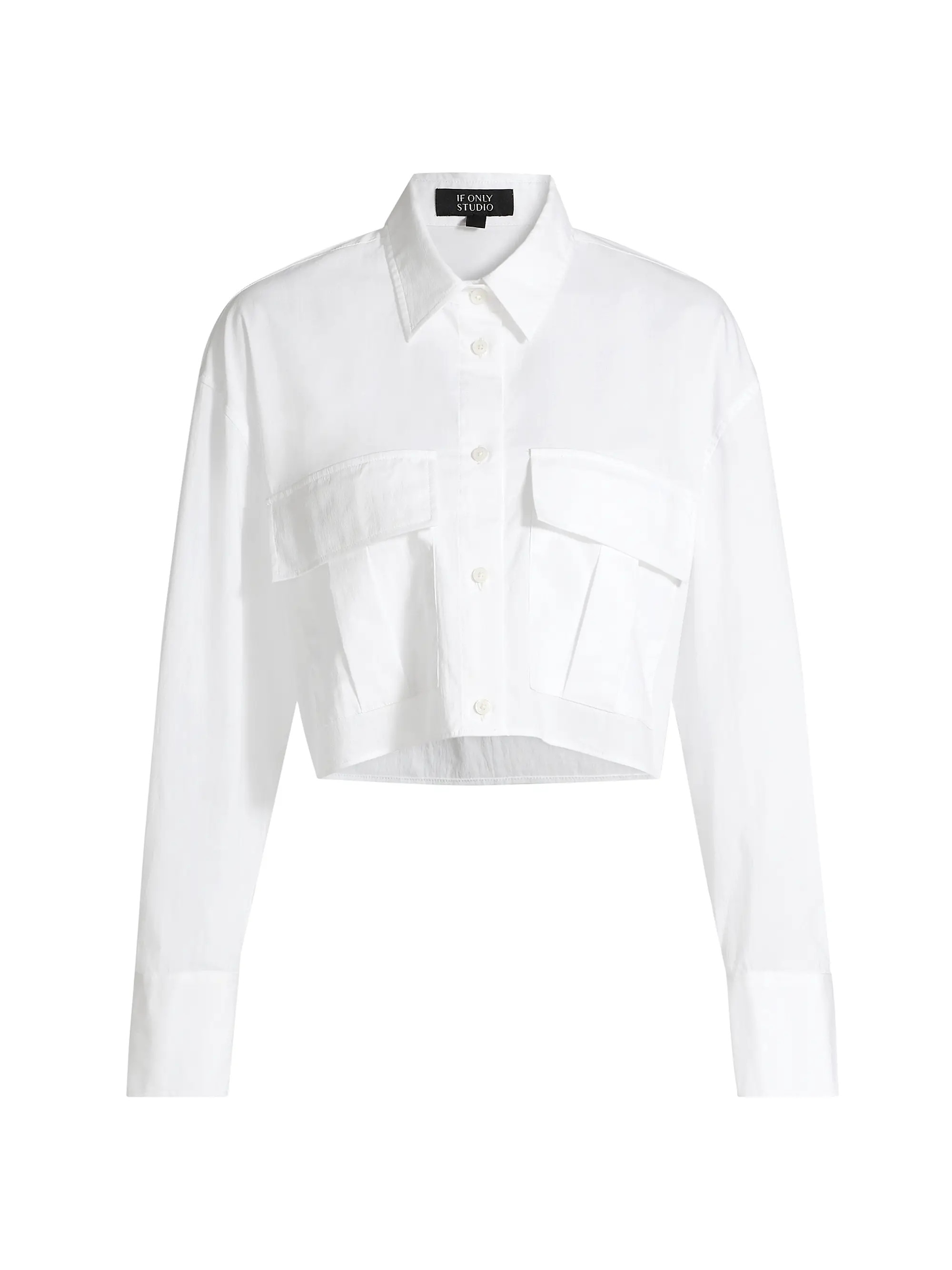 Shop If Only Studio Crop Cotton-Blend Shirt | Saks Fifth Avenue | Saks Fifth Avenue