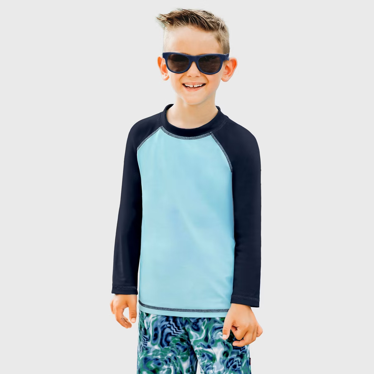 City Threads USA-Made Swim UPF 50+ Boys Color Block Long Sleeve Rashguard Shirt | Target