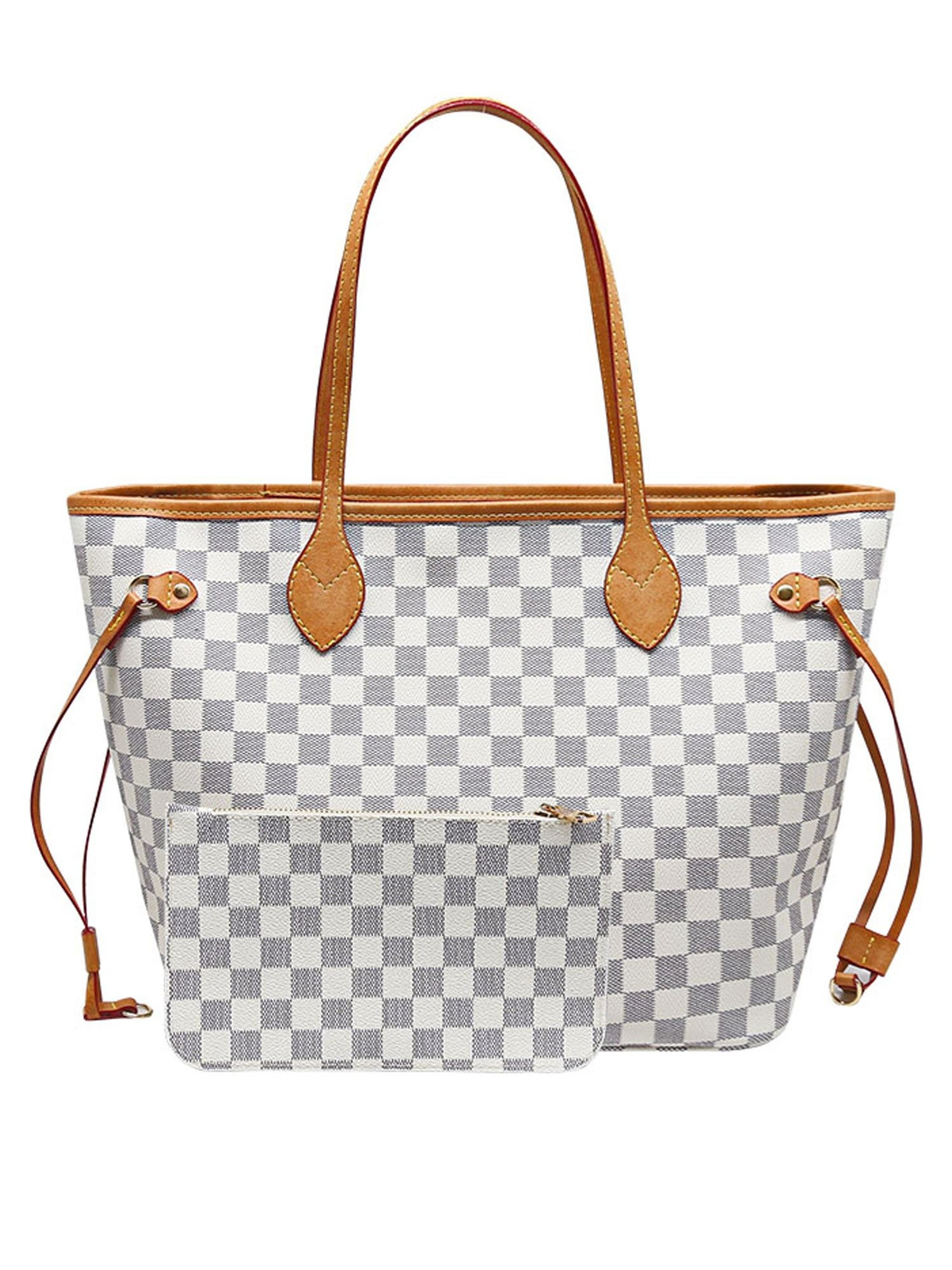 'Grace' Canvas Checked Tote Bag with Pouch (4 Colors) | Goodnight Macaroon
