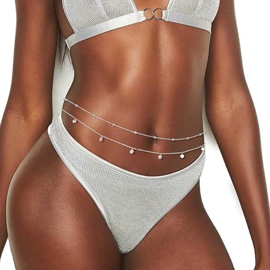 ELABEST Layered Beaded Waist Chain Beads Belly Chain Crystal Stomach Chain Rhinestone Body Jewelr... | Amazon (US)