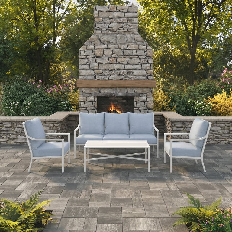 My Texas House Cambria 4-Piece Outdoor Patio Conversation Set, White/Blue | Walmart (US)