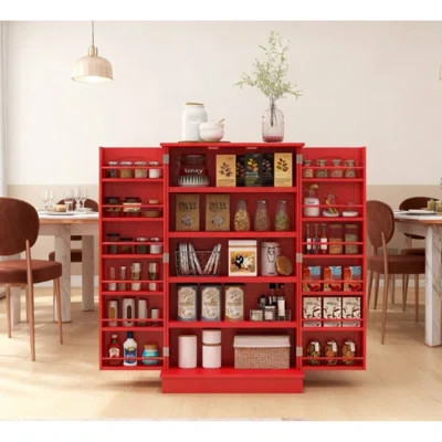 Spacious Pantry Cabinets, Red Mdf Modern Kitchen Storage For Home | Wayfair North America