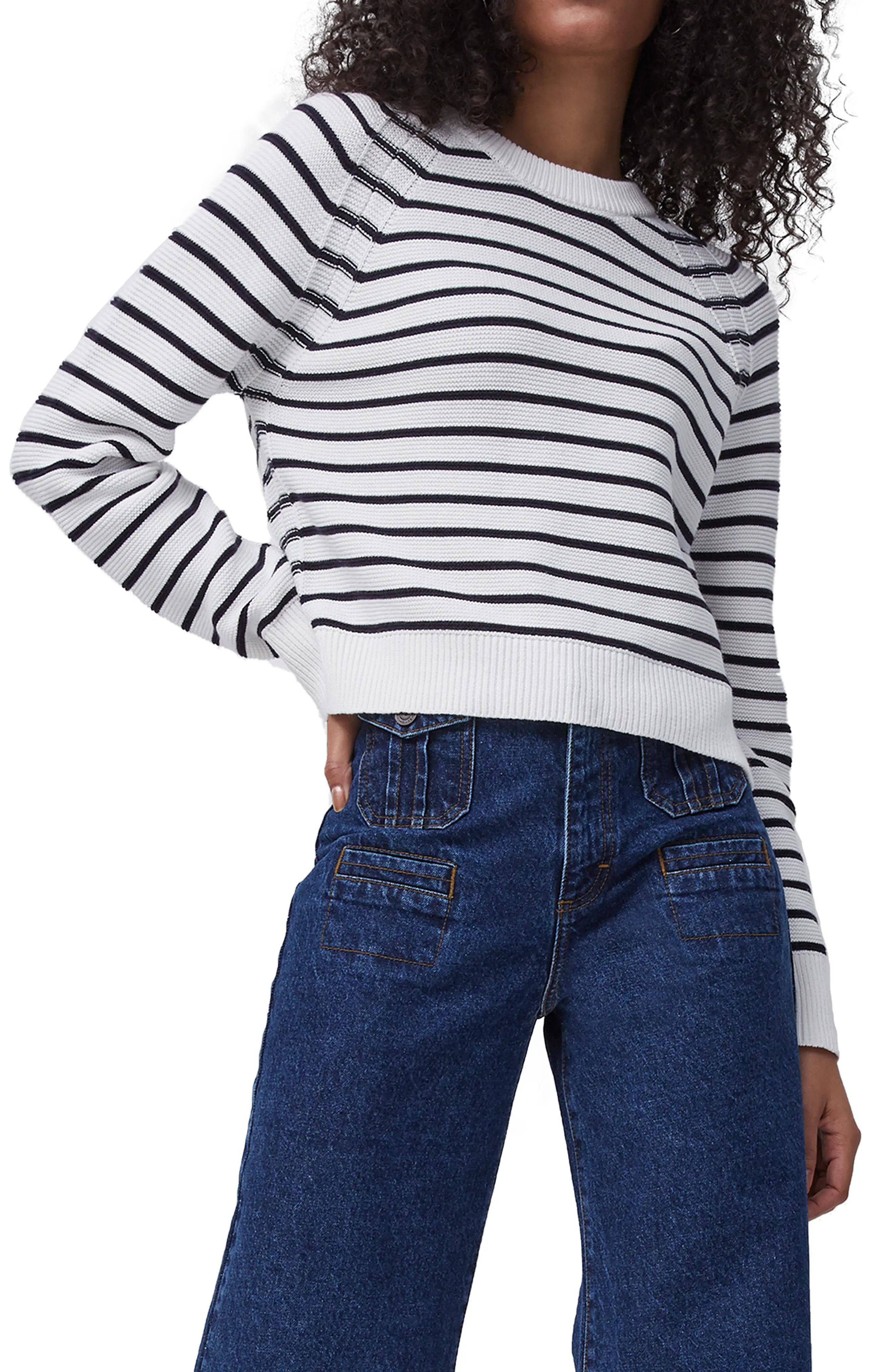 French Connection Lilly Mozart Stripe Cotton Sweater in Summer White Utility at Nordstrom, Size X-Sm | Nordstrom