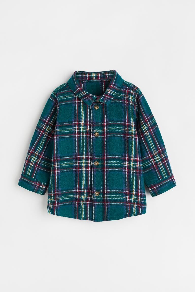Cotton Flannel Shirt - Dark green/plaid - Kids | H&M US | H&M (US)