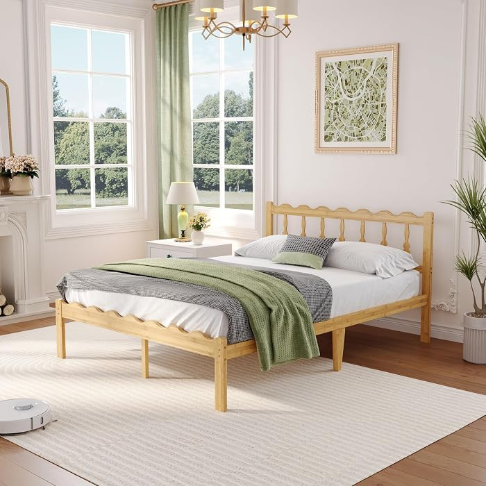 14" Full Bamboo Bed Frame with Wavy Headboard & Footboard | Amazon (US)