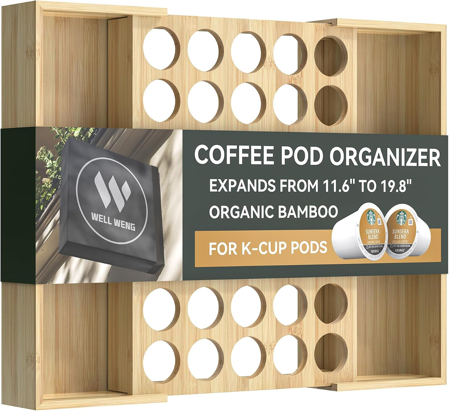 Expandable Bamboo Coffee Pod Drawer Holder 35 Pods | Amazon (US)