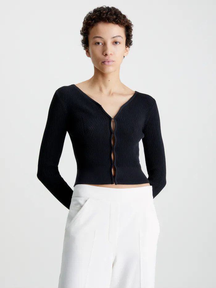 Slim Ribbed Cardigan Jumper | Calvin Klein (AU)