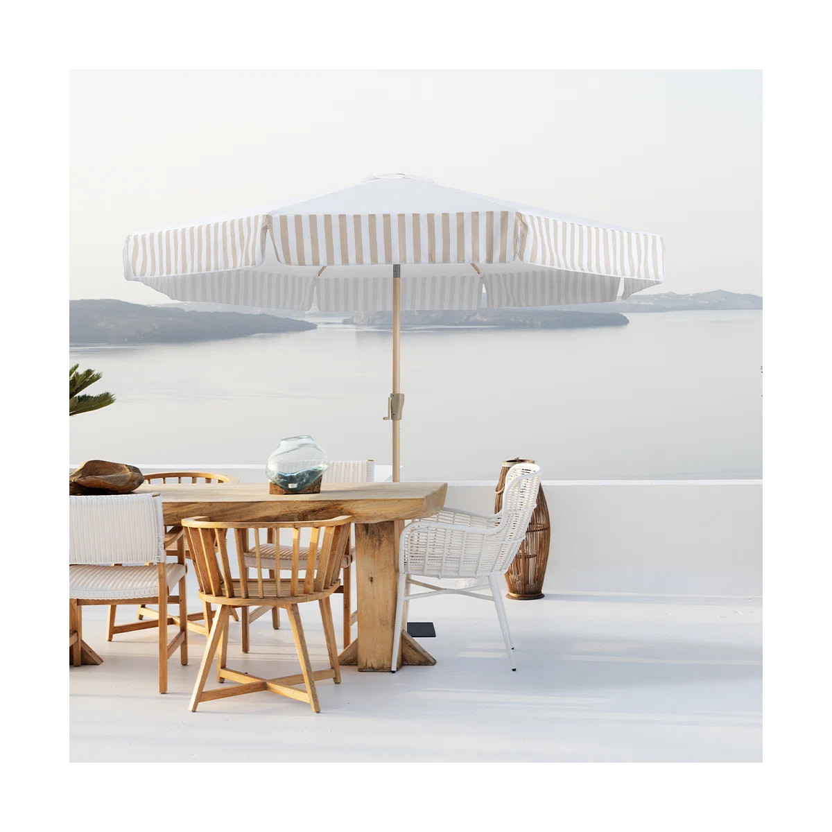9ft Crank Umbrella - Beige Stripe | Wayfair North America