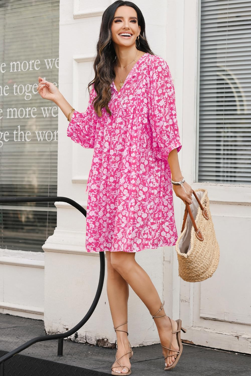 Dokotoo Womens Summer Casual Dresses Boho Floral Drawstring V Neck Chiffon Lantern Sleeve Beach M... | Amazon (US)