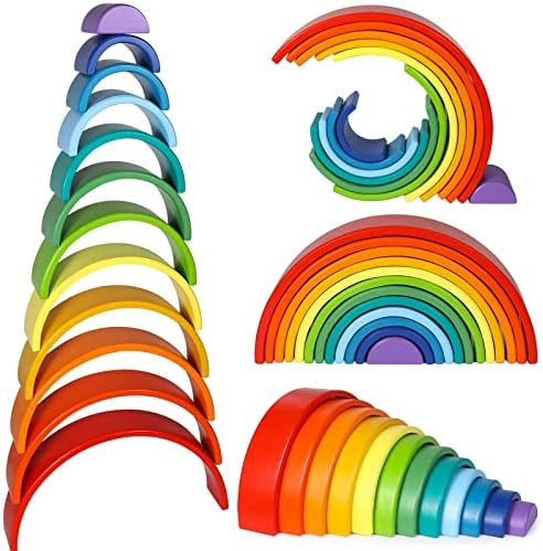 Lewo 12 PCS Wooden Rainbow Stacker Extra Large Stacking Game Nesting Puzzle Building Blocks Educa... | Amazon (US)