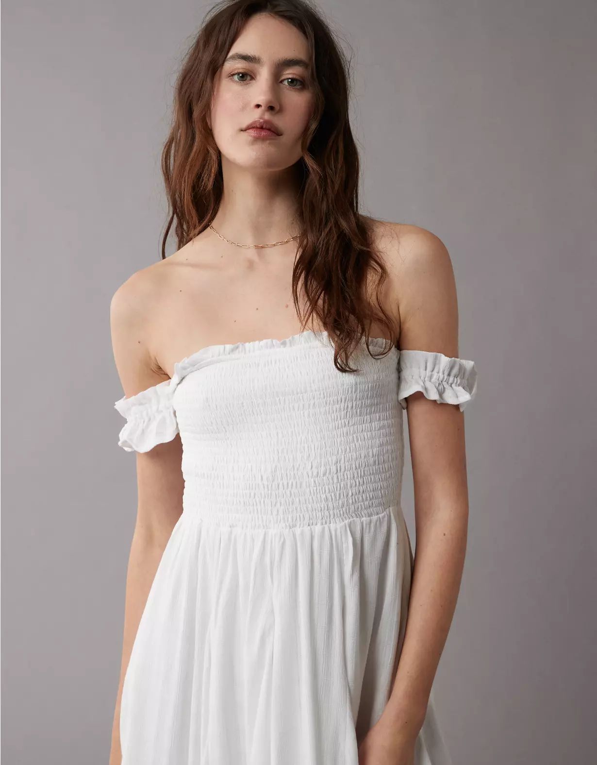 AE Smocked Off-The-Shoulder Mini Dress | American Eagle Outfitters (US & CA)