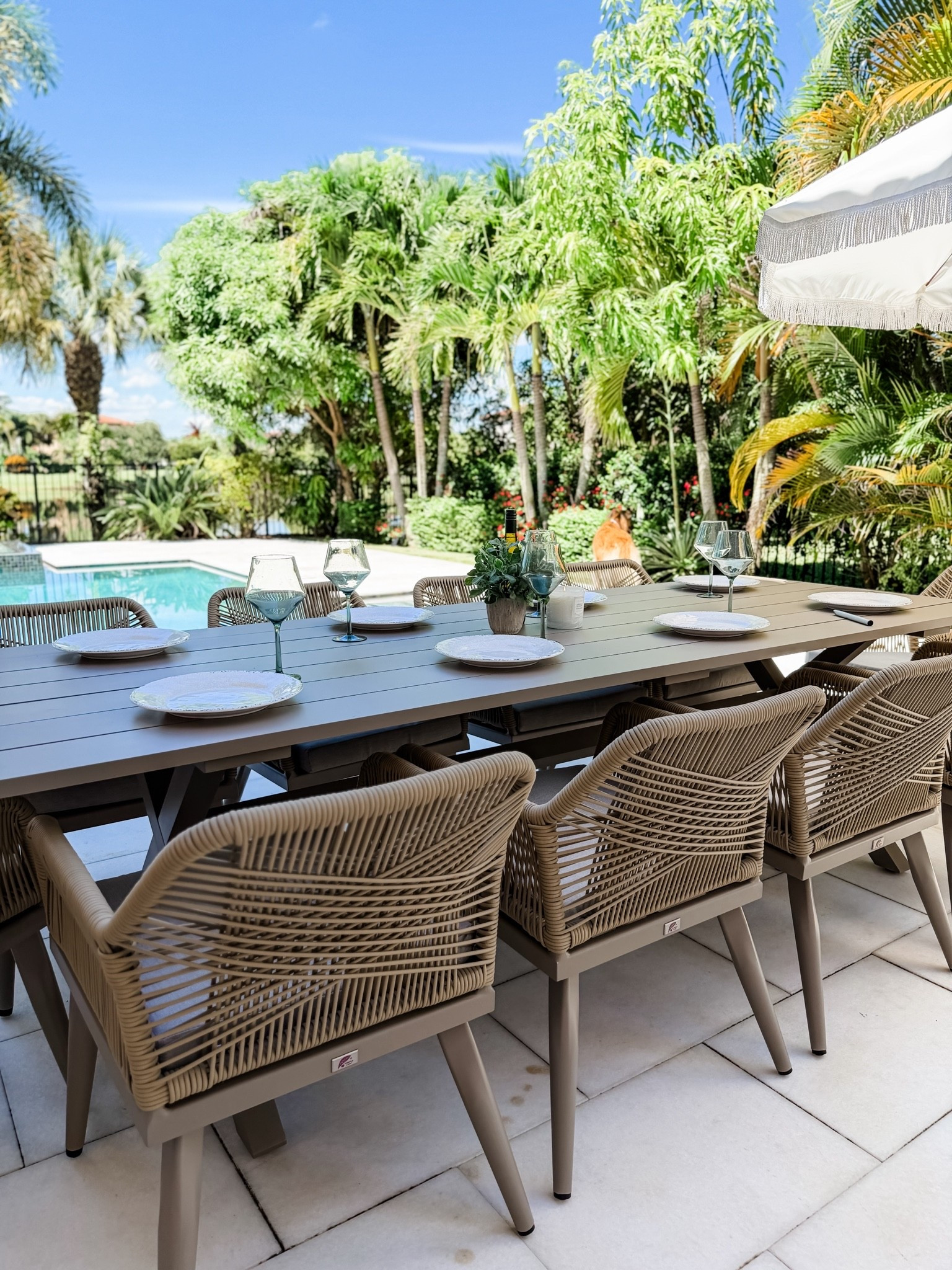 Use code KELLI13 for 13% off too!!
Rust resistant
Water resistant 
Seats are comfy, even for my 6’3 husband
Comes in 3 colors. Mines champagne. 
Easy to assemble and looks so high end.