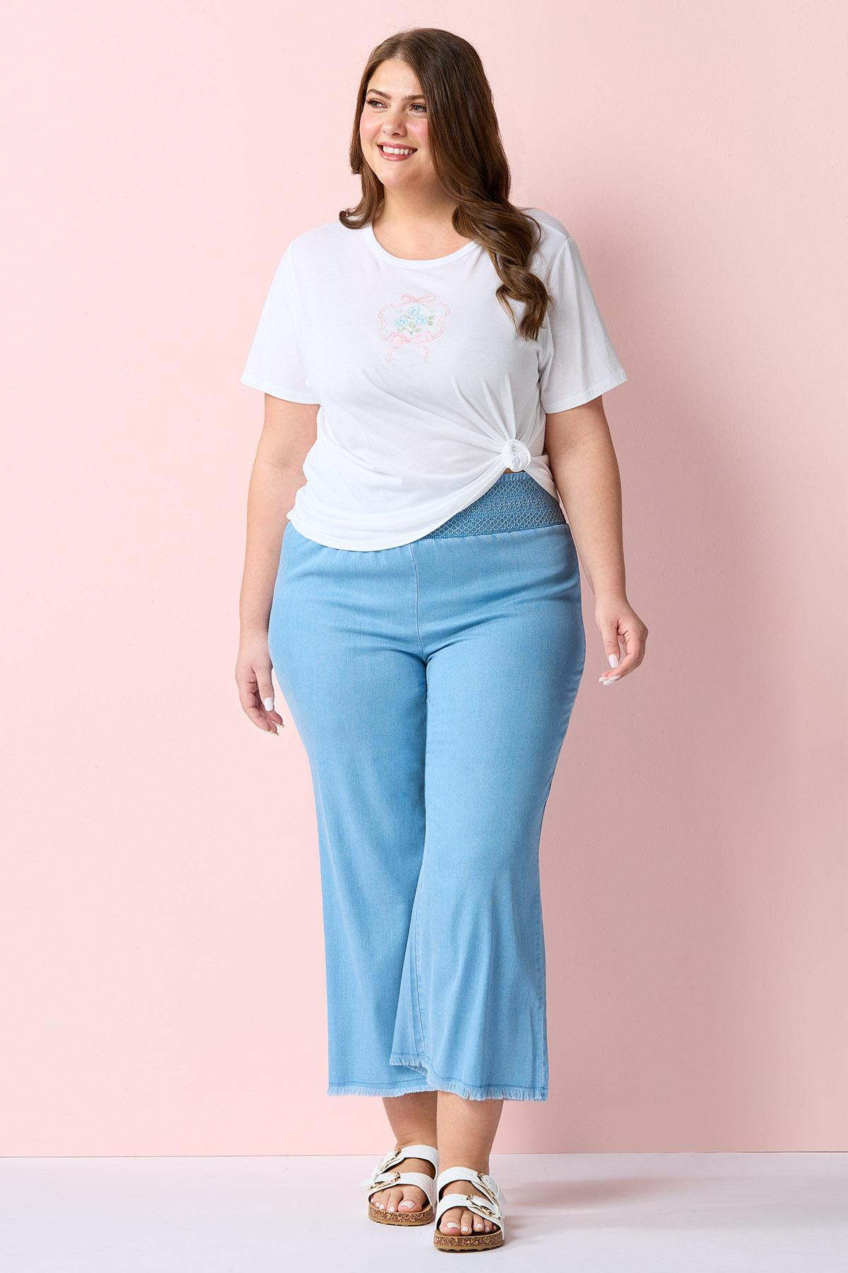 Plus Size Cropped Smocked Chambray Pants | Cato Fashions