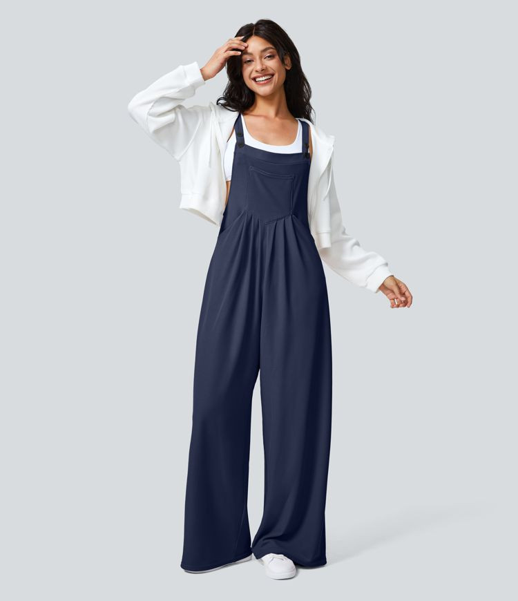 Women’s Adjustable Strap Button Multiple Pockets Waffle Casual Overalls - Halara | HALARA