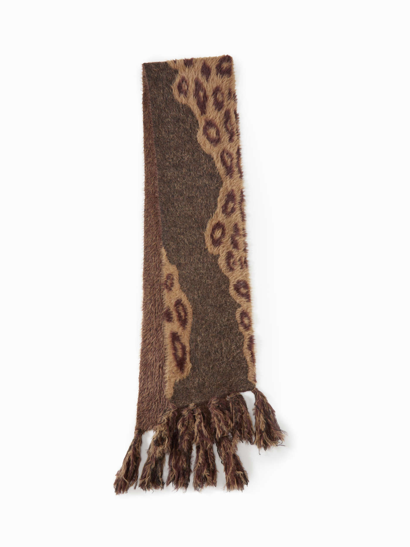 LEOPARD PRINT FUZZY FRINGED SCARF | Cider