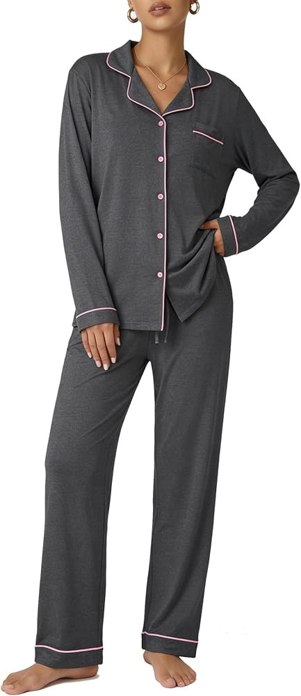 Ekouaer Pajamas Womens Long Sleeve Sleepwear Button Down Loungewear Pjs Set     Comfy Soft,Classi... | Amazon (US)