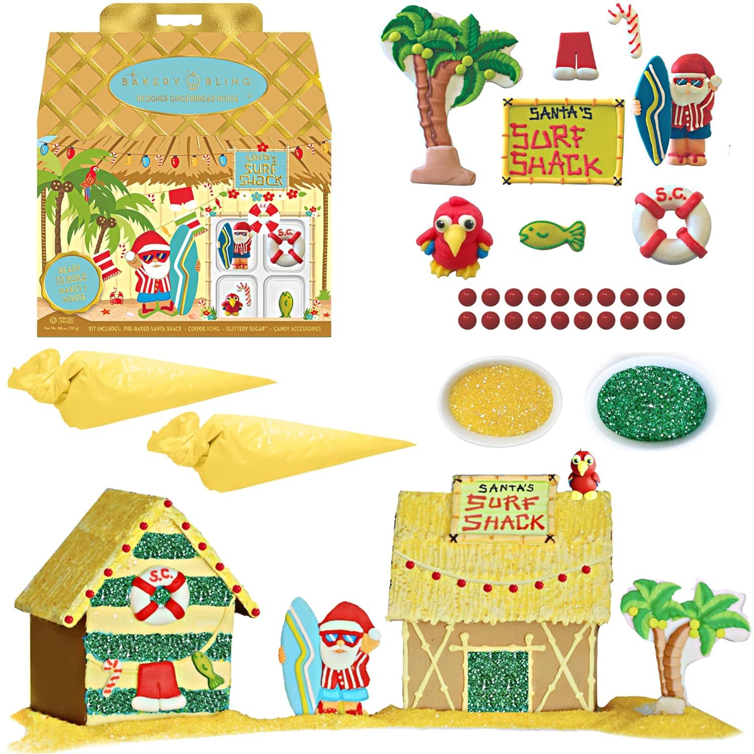 Christmas Cookie House Kit - Santa's Surf Shack Designer Christmas Gingerbread House Kit with 2 P... | Amazon (US)