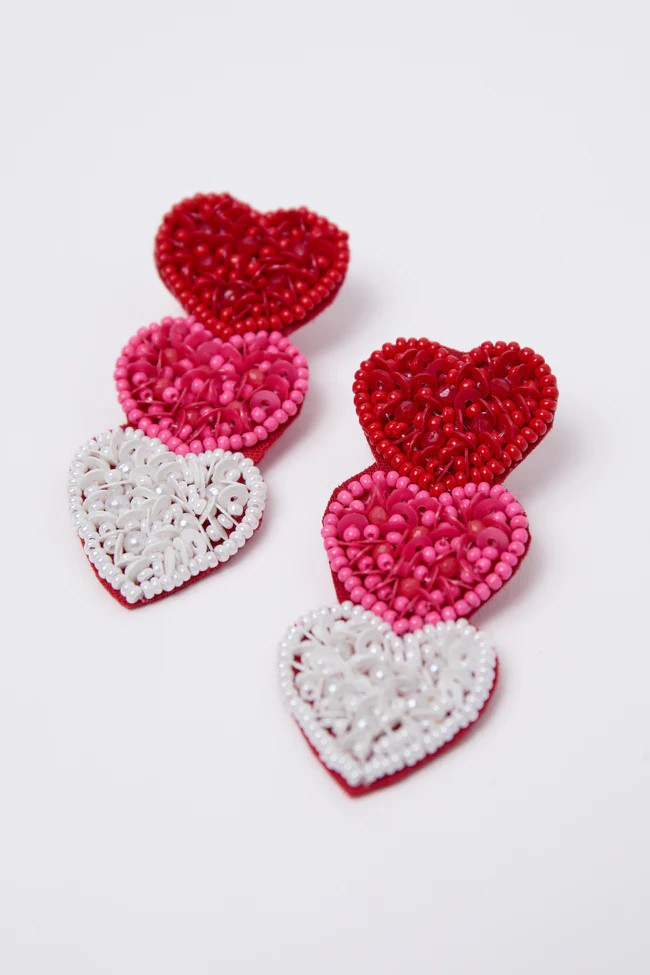 Ida Red Beaded Heart Earrings | Pink Lily