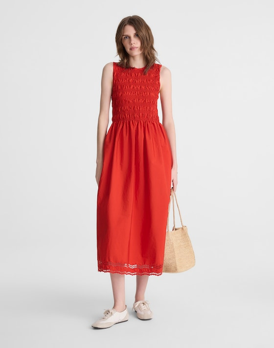 The Embroidered Melody Smocked Midi Dress | Madewell