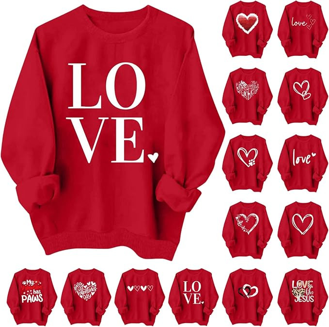 Valentines Day Sweatshirts for Women Oversized Long Sleeve Sweater Love Heart Graphic Sweatshirt ... | Amazon (US)