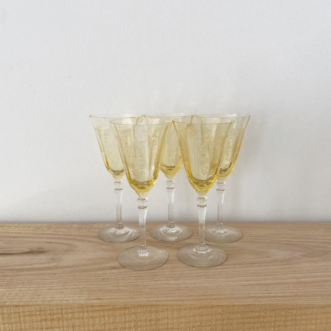 Fostoria Trojan Topaz Claret Glass: 1920s Art Deco Yellow Crystal, Sold Individually - Etsy | Etsy (US)