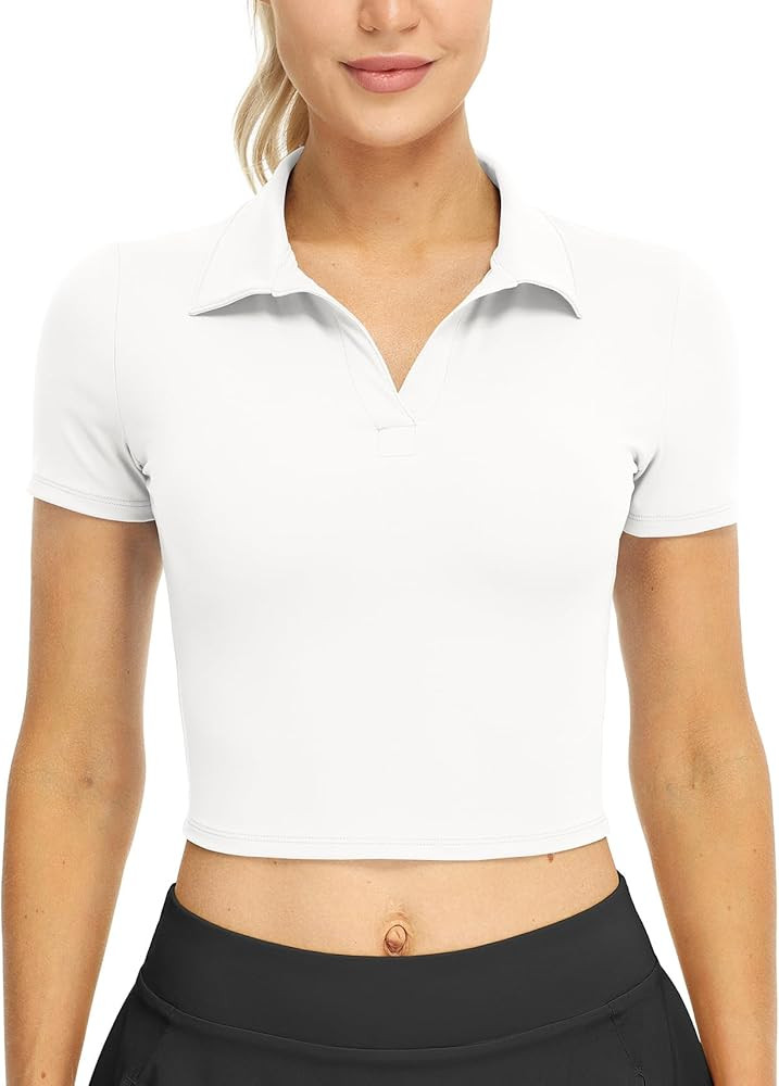 icyzone Women's Cropped Short Sleeve Polo Shirts for Workout Golf Tennis | Amazon (US)
