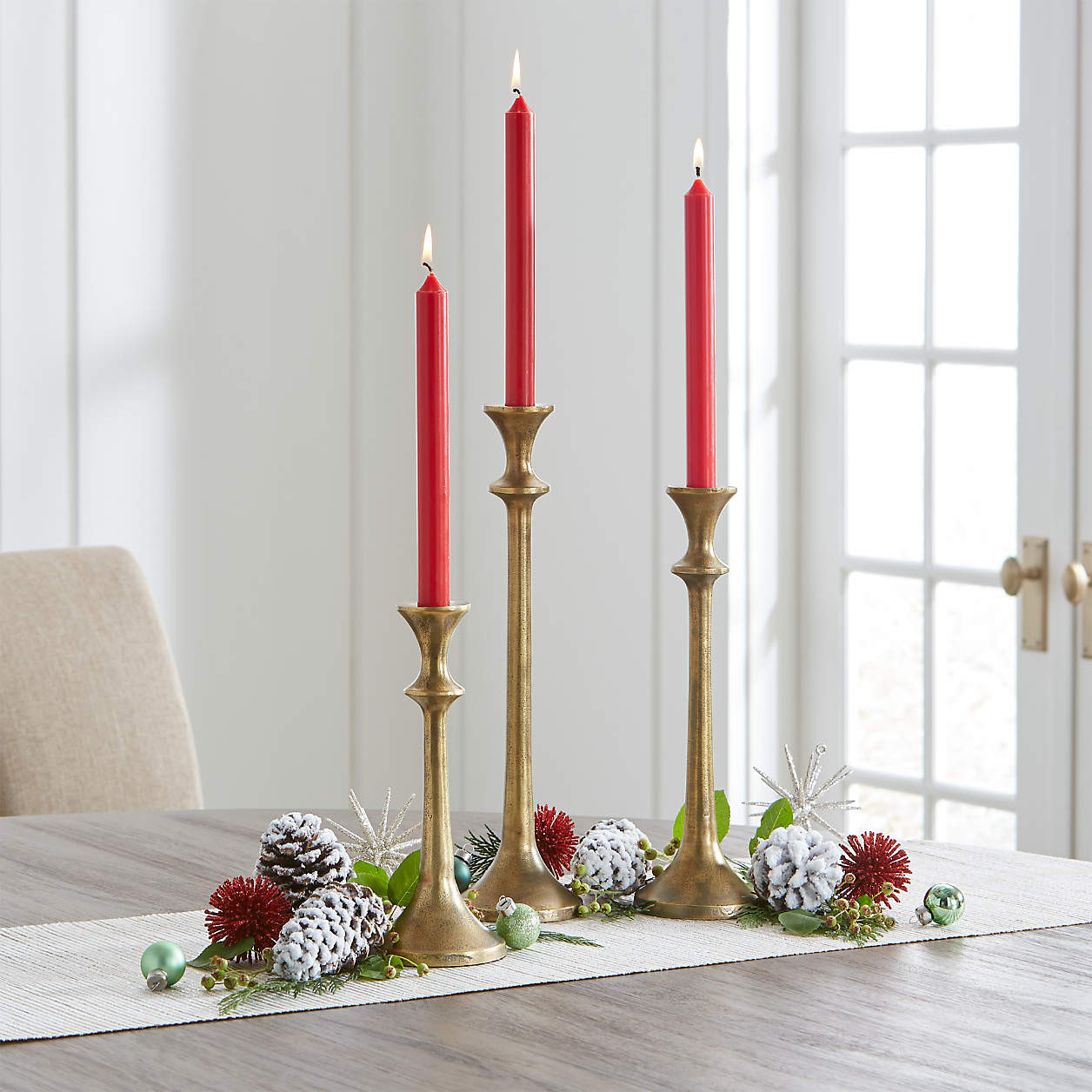 Emmett Antique Brass Taper Candle Holders, Set of 3 + Reviews | Crate & Barrel | Crate & Barrel
