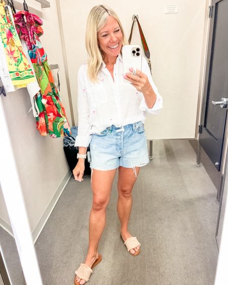 Love these pistola  jean shorts with this palm tree button down shirt and sandals. Size XS top and 26 shorts. Shorts also come in white    Denim shorts cutoffs 


#LTKSeasonal #LTKOver40 #LTKStyleTip