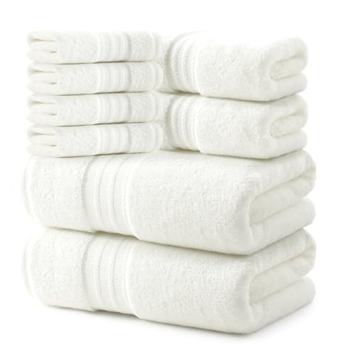 REDKISS 8 Piece Ivory Towels Set - 100% Cotton Towels Set with 2 Large Bath Towels, 2 Hand, 4 Washcloths, 600 GSM Highly Absorbent Bath Towel Sets, Cream Quick Dry Shower Towel for Family Gym | Amazon (US)