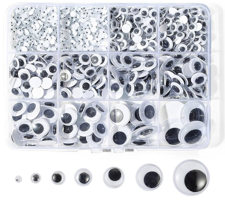 Bflaae 764pcs Black Wiggle Googly Eyes Self Adhesive, 4mm 6mm 8mm 10mm 12mm 15mm 20mm Large and S... | Amazon (US)