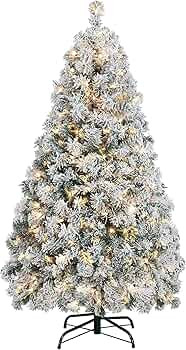 Yaheetech 4.5ft Pre-lit Artificial Christmas Tree with Incandescent Warm White Lights, Snow Flock... | Amazon (US)