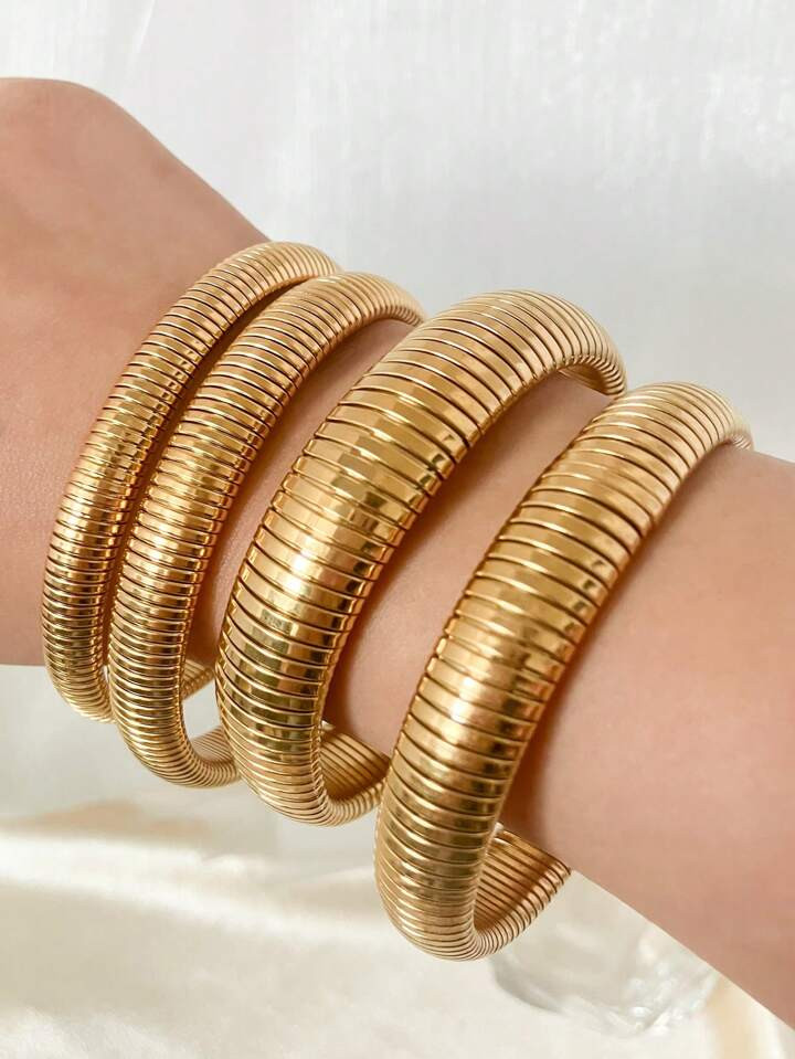 1pc French Vintage Style Spring Coil Tennis Bracelet For Women, Made Of 18K Gold-Plated Stainless... | SHEIN