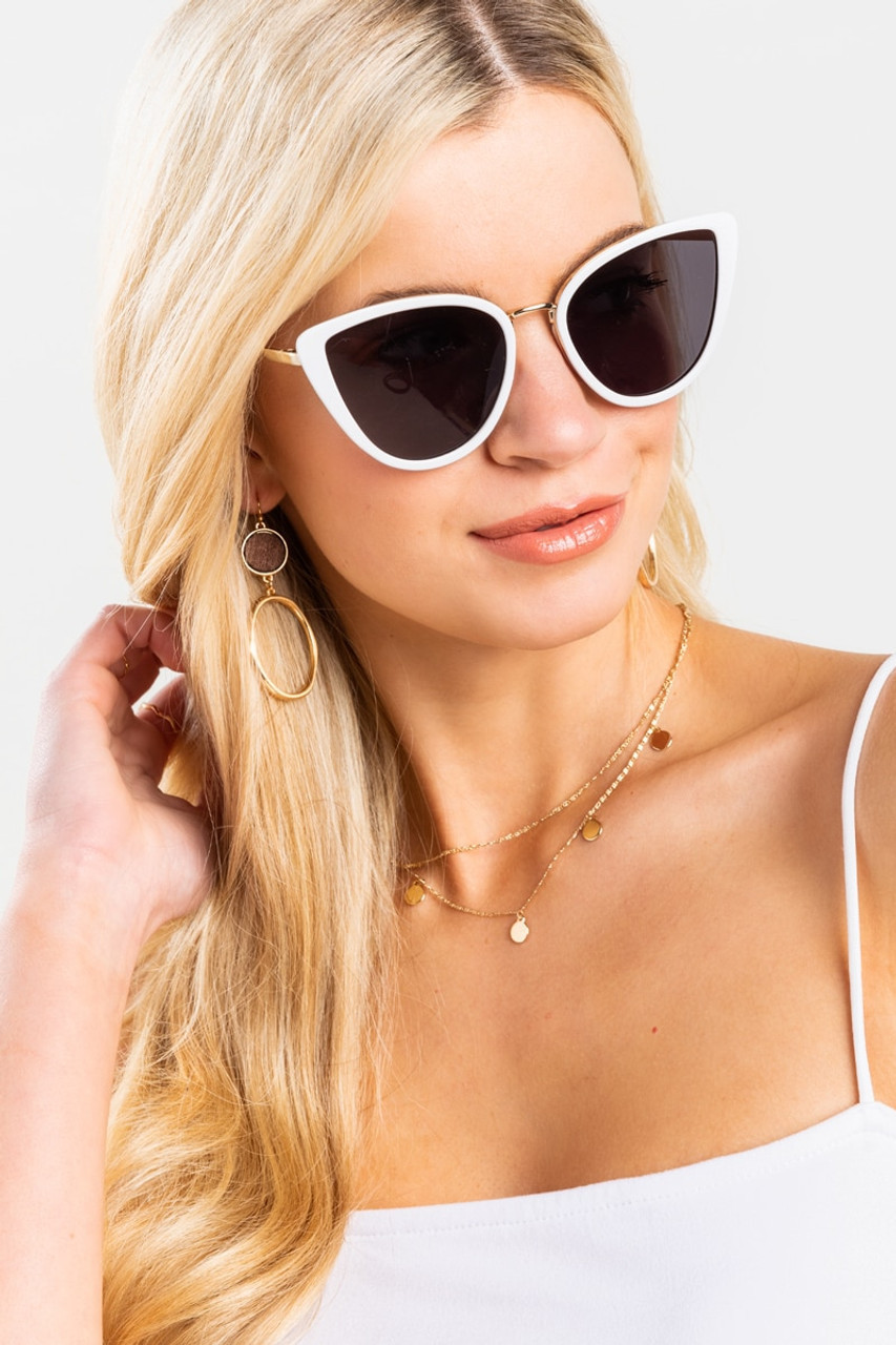 Sherri Oversized Cat Eye Sunglasses in White | Francesca's