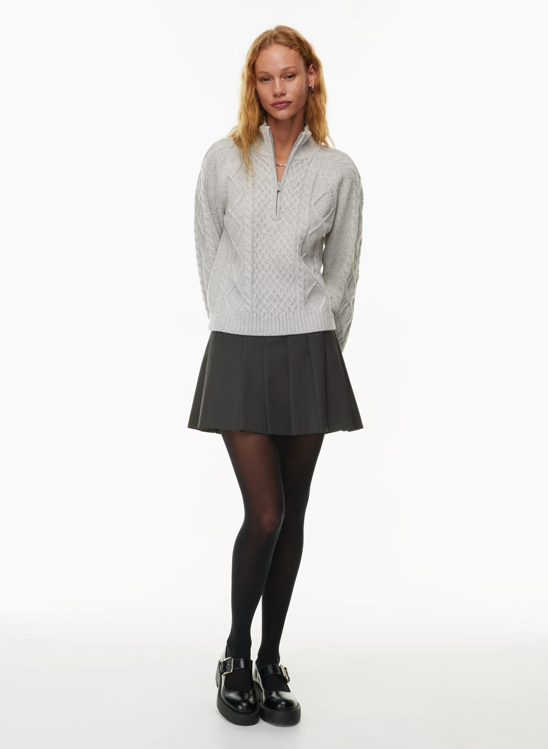Merino wool 1/4-zip cable-knit sweater | Aritzia
