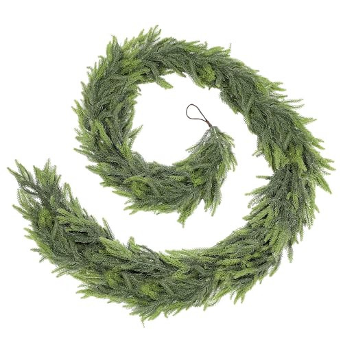 ZIJIN 9ft Real Touch Norfolk Pine Garland Realistic Christmas Greenery Garland for Table Mantle Fireplace Indoor Outdoor Xmas Decor | Amazon (US)