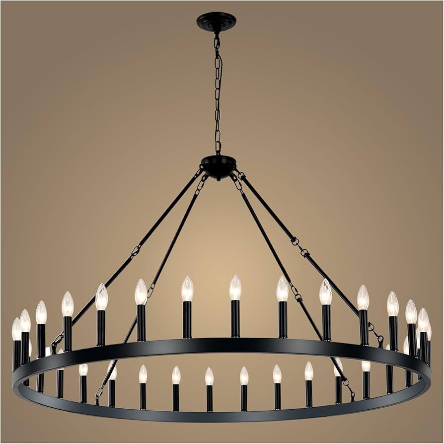 AEULYTIR 32-Lights Black Wagon Wheel Chandelier 53 Inch, Round Large Rustic Farmhouse Industrial ... | Amazon (US)